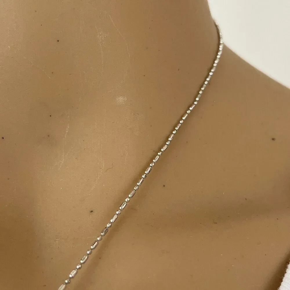 Angel Bead Charm Necklace 17in Silver Tone Ball & Bar Chain Amber Color